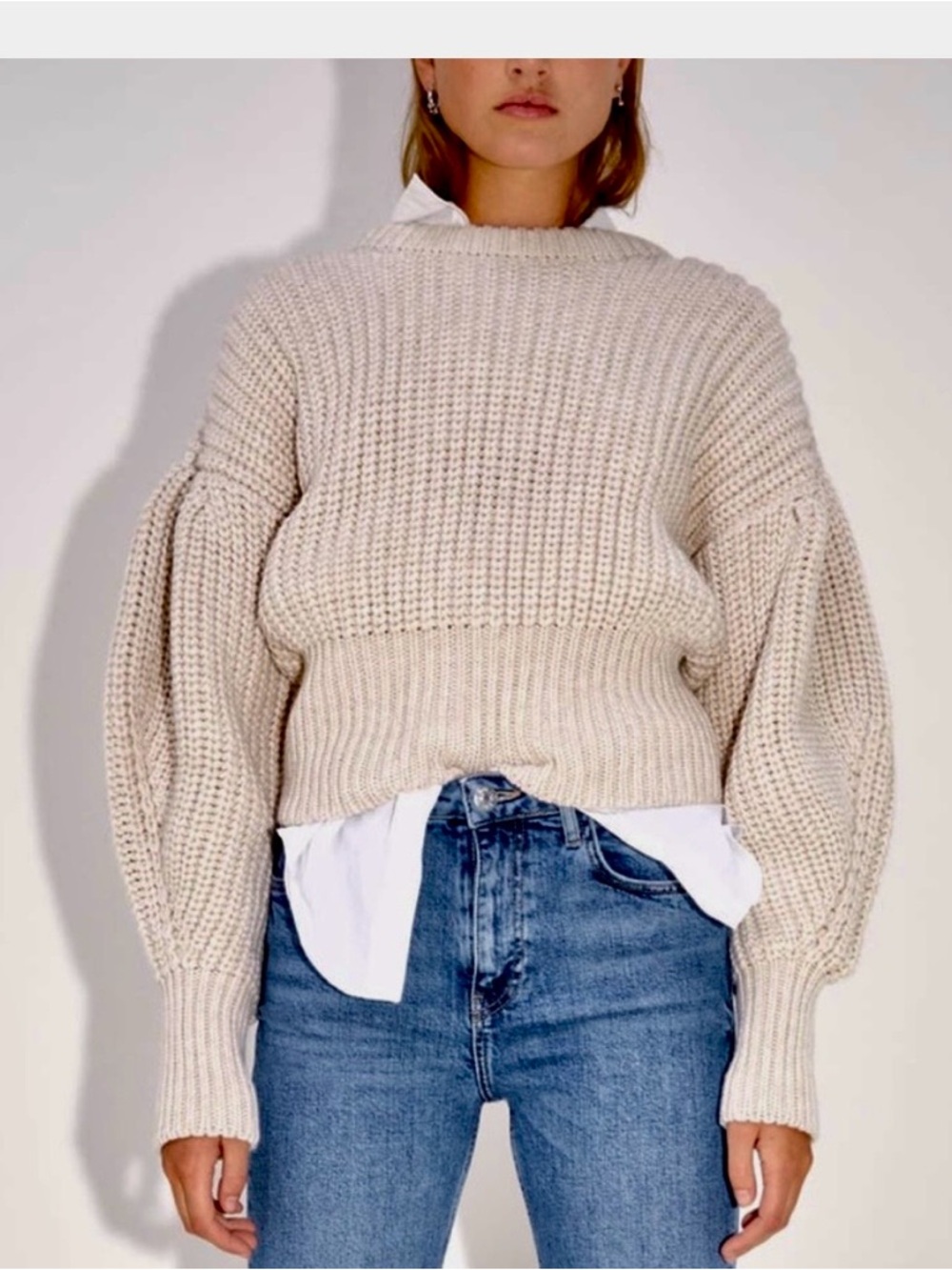 Zara chunky knit ballon sleeve cream sweater